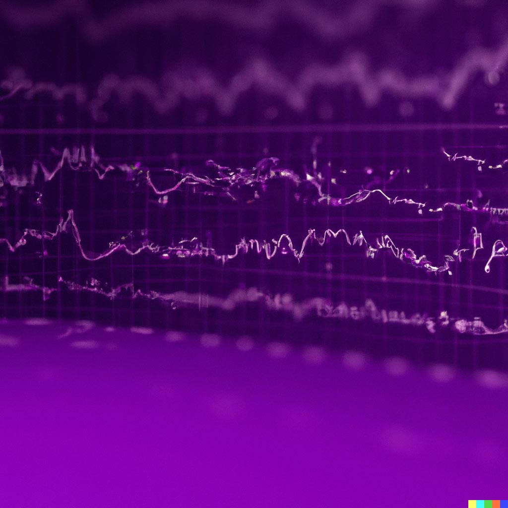 DALL·E prompt: highly detailed matplotlib charts of finance data from yahoo floating in a large purple room